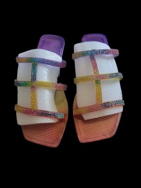 Rainbow Crystal Strap Slide Sandals